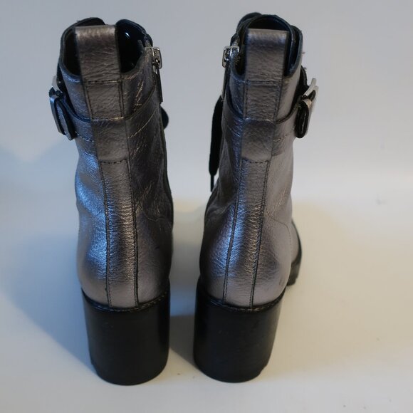 Womens Marc Fisher Waren Silver Leather Lace Up Zip Block Heeled Combat Boots 8 - Picture 8 of 15